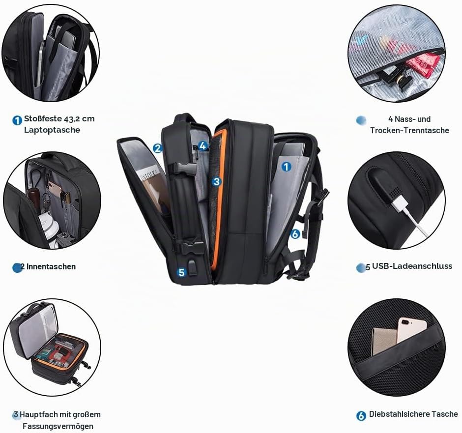 BANGE Reiserucksack, Handgepäck Rucksack Strapazierfähige Convertible Duffle Bag Fit für 17,3-Zoll-L