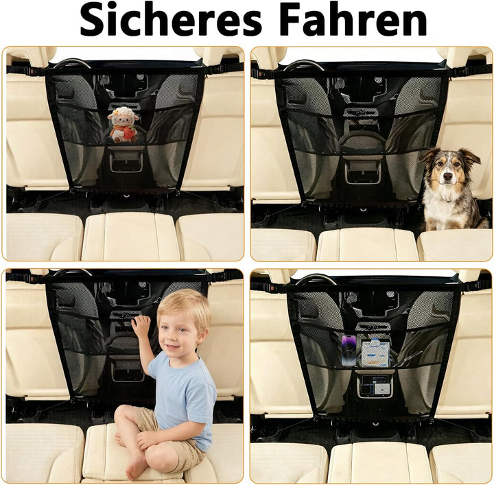 Auto Haustier Absperrnetz mit Aufbewahrungstasche, Universelles Trennnetz für Vordersitz und Rückban