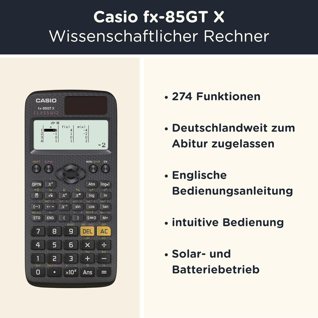 CALCUSO Sparpaket: Casio FX-85GT X Technisch-Wissenschaftlicher Taschenrechner + WYNGS Schutztasche