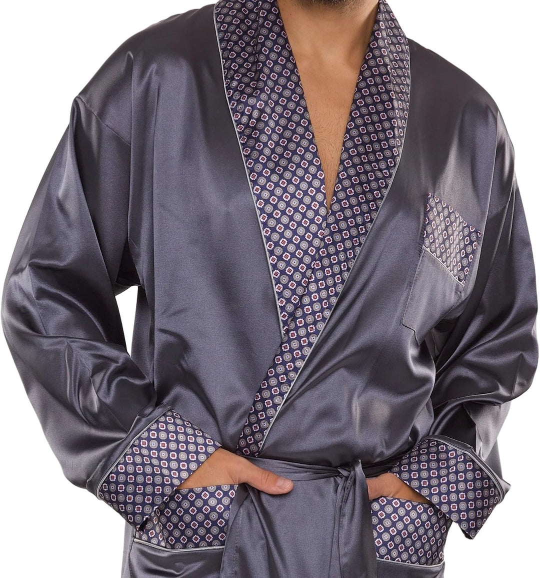 FOREX Lingerie edler und hochwertiger Satin-Bademantel Herren-Mantel im tollen Design XL Grau, XL Gr