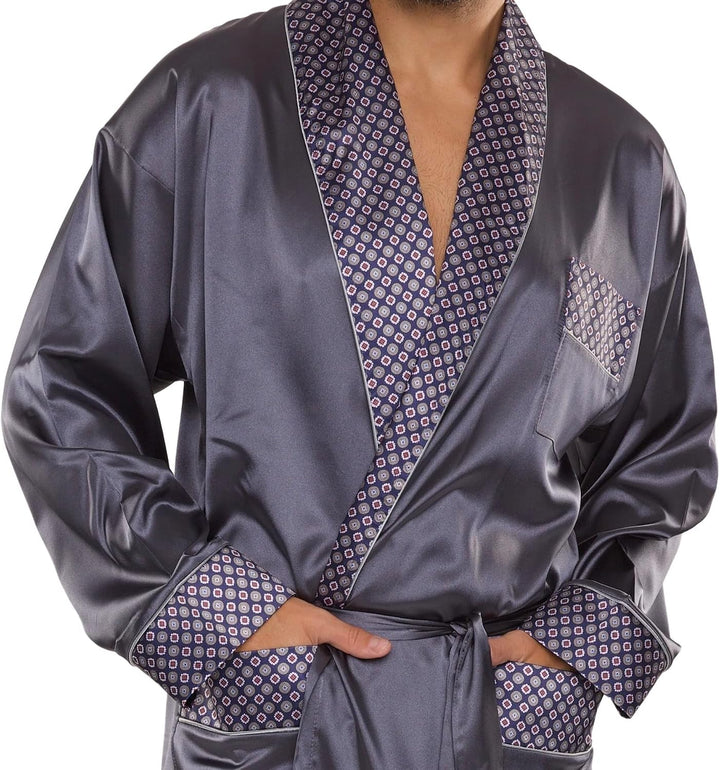 FOREX Lingerie edler und hochwertiger Satin-Bademantel Herren-Mantel im tollen Design XL Grau, XL Gr