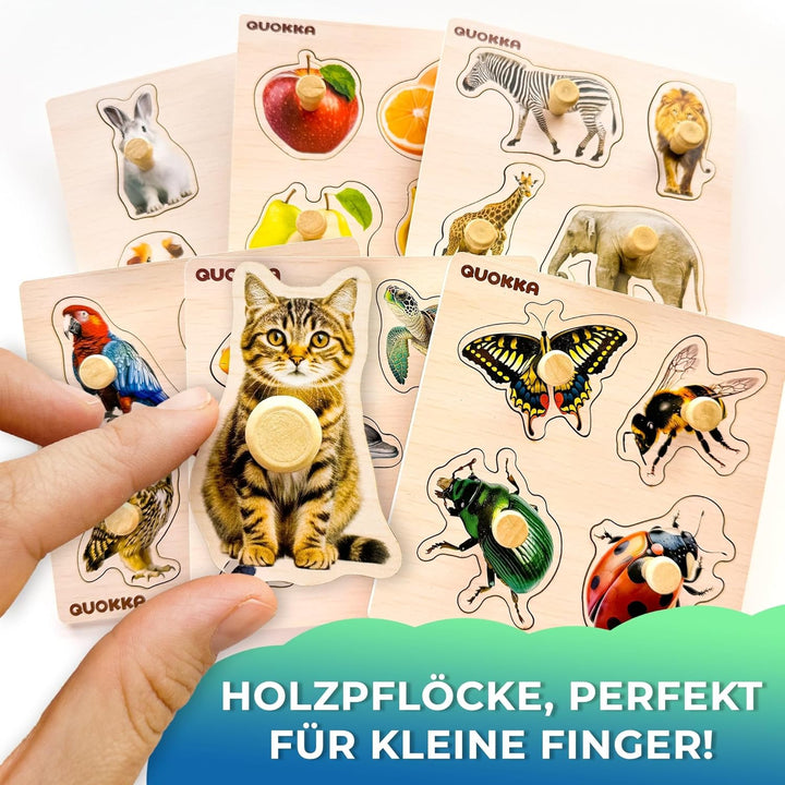 QUOKKA Steckpuzzle Holz ab 1 2 Jahre - 6 Set Spielzeug Puzzle ab 2 3 Jahre - Tiere Lernspiele für Ki