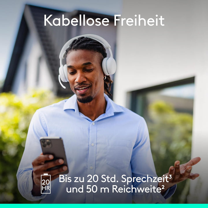 Logitech Zone Wireless 2 ES – kabelloses Headset mit Geräuschunterdrückung, adaptiver Hybrid-ANC, Bl