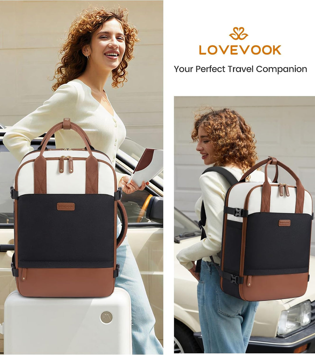 LOVEVOOK Reiserucksack Handgepäck Flugzeug, 15.6 Zoll Laptop Rucksack Damen Gross Travel Backpack Wo