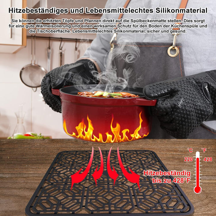 Silikon Spülbeckenmatte, 2 PCS Spülbeckeneinlage zuschneidbar 30 x 30cm, Spülbeckenschutz Zusammenkl