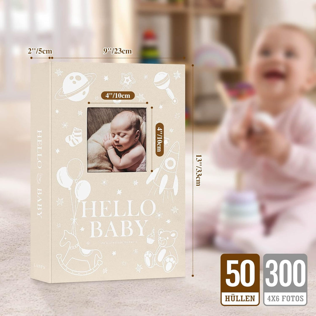 Lanpn Baby Photo Album 10x15 300 Fotos, 4x6 Fotoalbum Babyalbum Einsteckalbum, Leinen Einstecken Fot