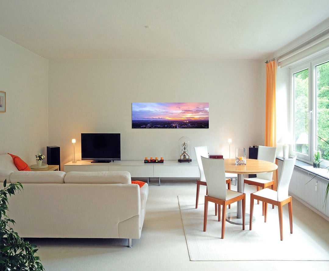 Paul Sinus Art Panoramabild auf Leinwand und Keilrahmen 150x50cm Thailand Stadt Wolkenhimmel Sonnenu
