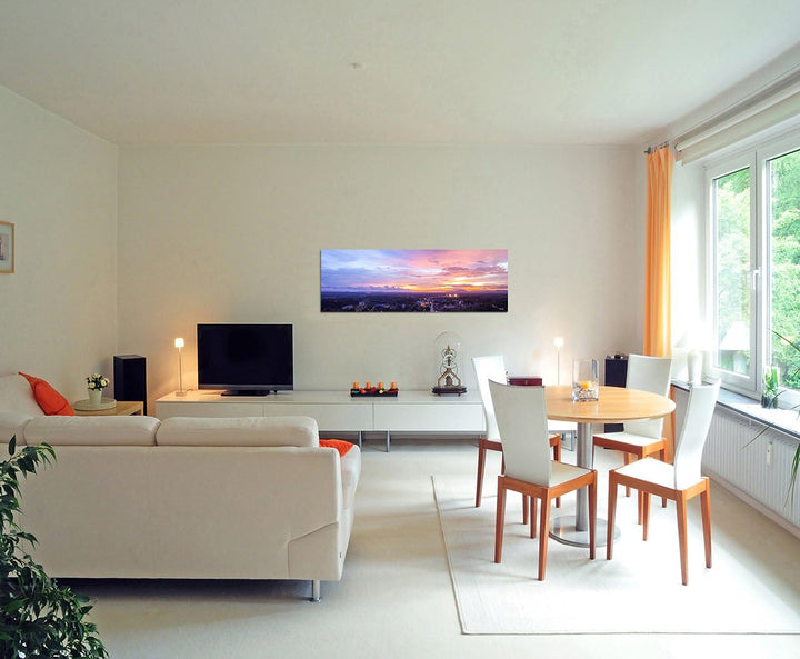 Paul Sinus Art Panoramabild auf Leinwand und Keilrahmen 150x50cm Thailand Stadt Wolkenhimmel Sonnenu