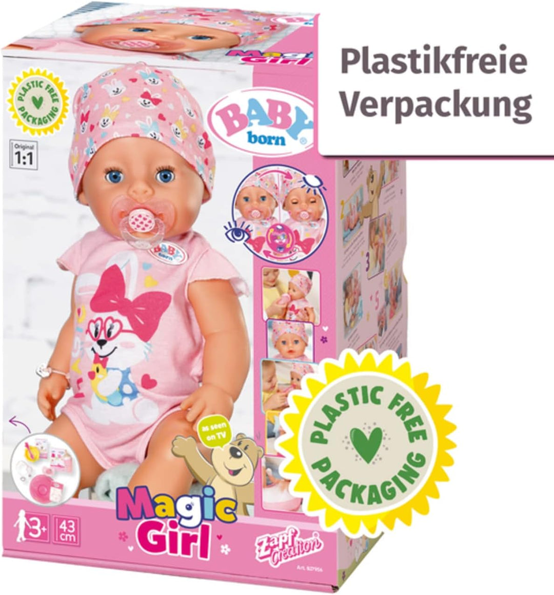 Zapf Creation 827956 BABY born Magic Girl 43 cm - neu mit magischem Schnuller und 10 lebensechten Fu
