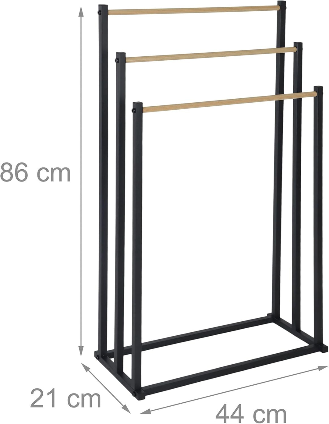 Relaxdays Handtuchständer, HBT: 86 x 44 x 21 cm, Metall, 3 Stangen in Holzoptik, stehender Handtuchh