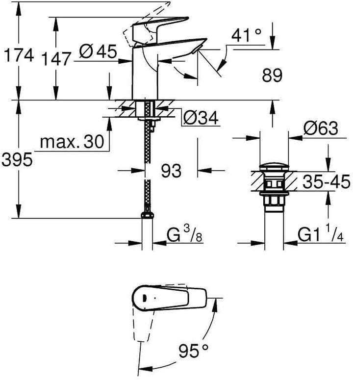 GROHE StartEdge - Einhand-Waschtischarmatur (wassersparend, langlebige Oberfläche, S Size), chrom, 2