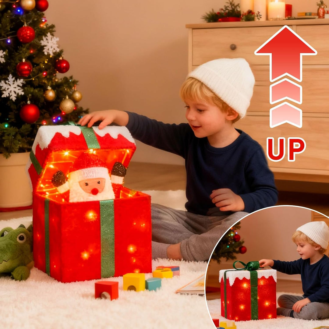 Selbstöffnende Geschenkbox mit Weihnachtsmann Beleuchtete Weihnachtsdeko Outdoor mit Musik & 4 Modi