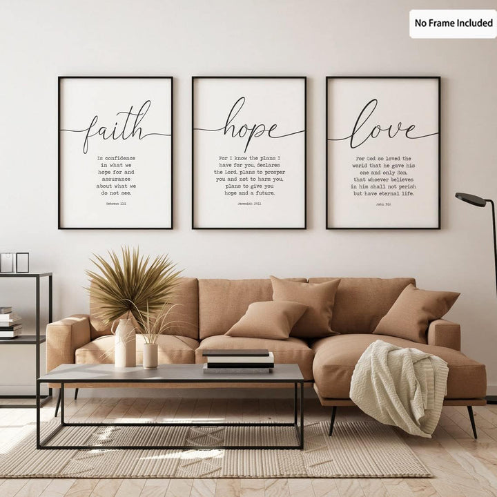 Leinwand-Kunstdruck mit Bibelversen "Glaube Hoffnung und Liebe", 3-teilig, für Gelassenheit, Gebet,