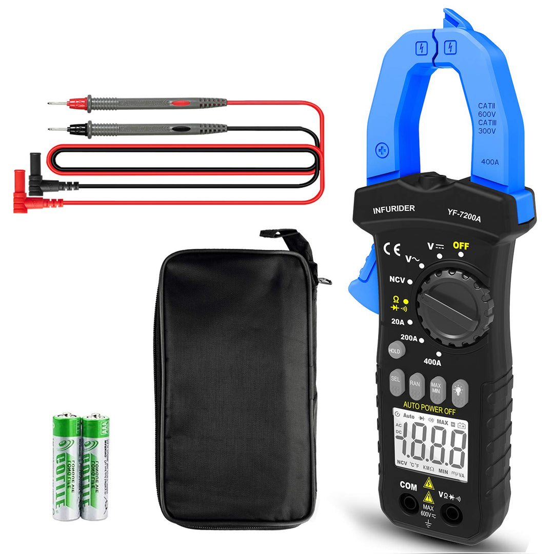 Clamp Meter,INFURIDER YF-7200A AC Stromzange Multimeter TRMS 400 Amp Zangenamperemeter Strommesszang
