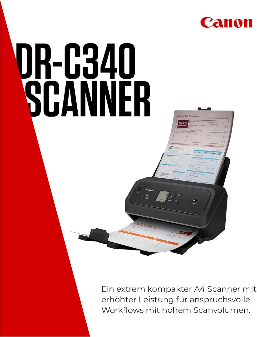 Canon imageFORMULA DR-C340 A4 Dokumentenscanner – Kompaktes Design & erweiterte Bildverarbeitung für