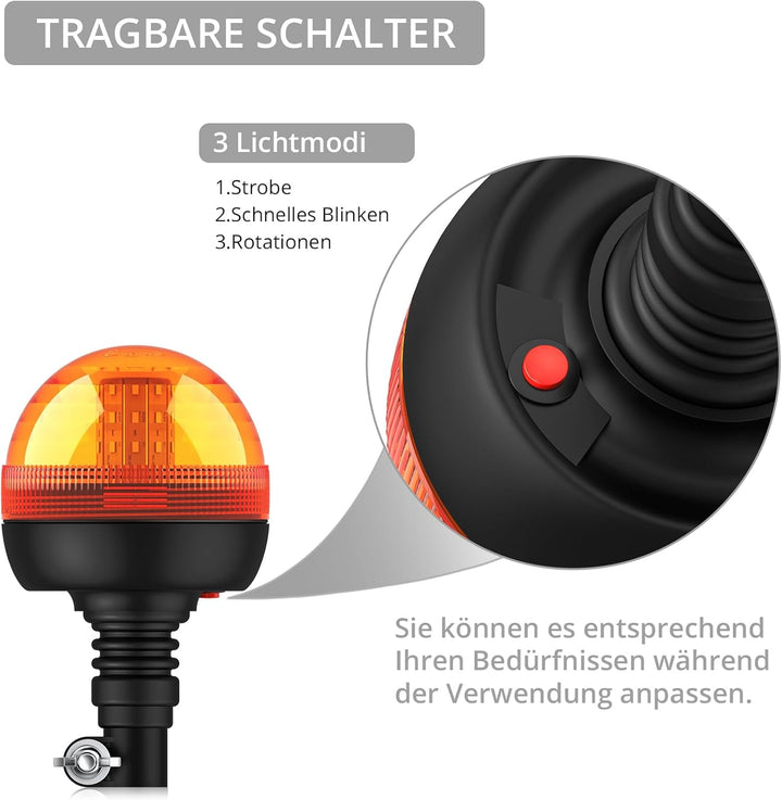 Justech 2X 40 SMD LED Rundumlicht Warnleuchten mit E-Mark WL01A Rundumleuchte Blitzleuchte 12/24V Am