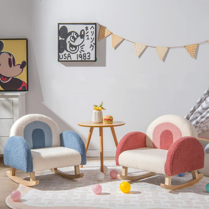 DREAMADE Kindersessel, Kindersofa aus Veloursstoff mit Rückenlehne, massiven Holzfüssen &amp; Kippsicher