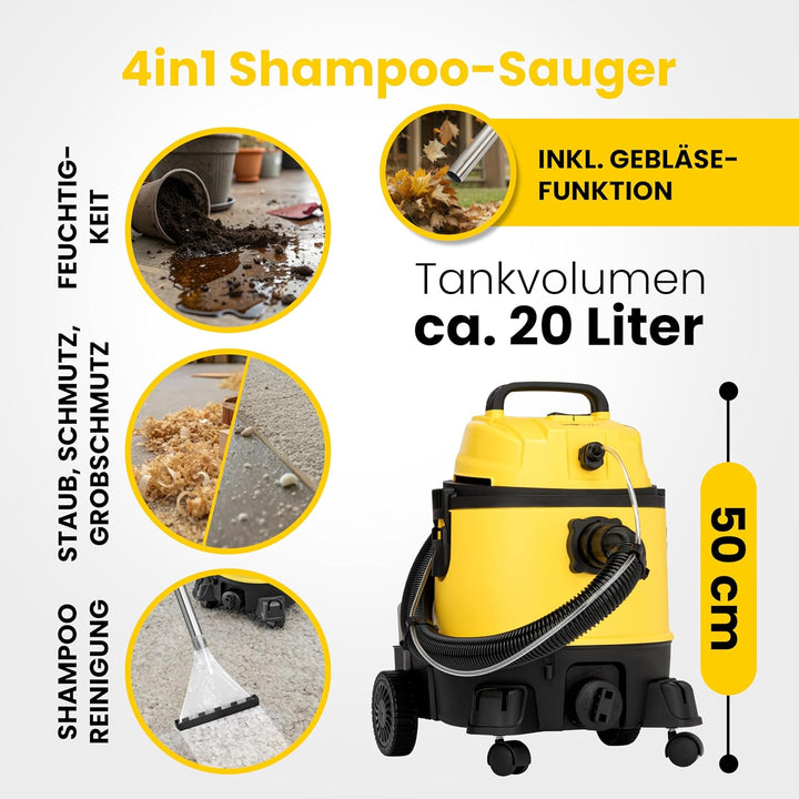 Clatronic BSS 1309 Nass-Trocken Sauger inkl. Shampoo-Funktion,Reinigungsgerät zur Reinigung von Sofa