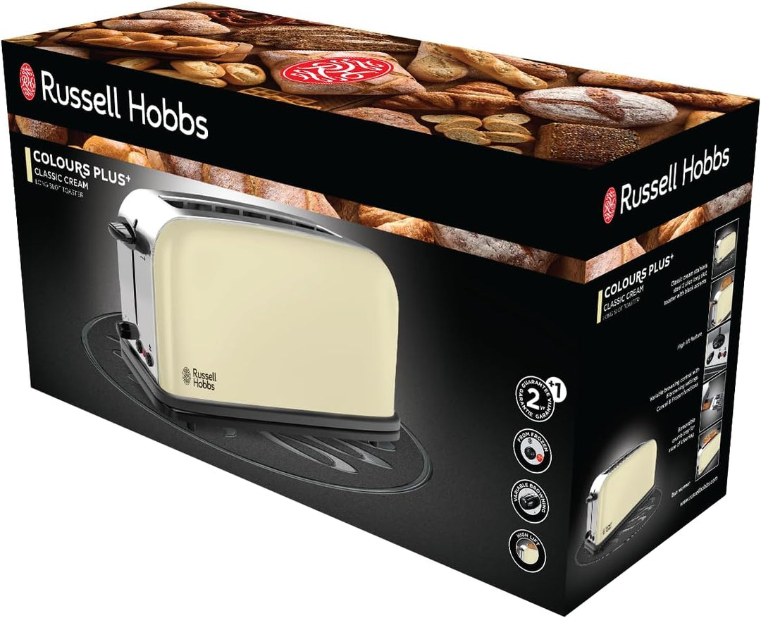 Russell Hobbs Toaster [Langschlitz für 2 Scheiben / 1 breite Brotscheibe] Colours+ Edelstahl Creme (