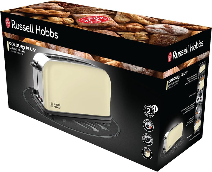 Russell Hobbs Toaster [Langschlitz für 2 Scheiben / 1 breite Brotscheibe] Colours+ Edelstahl Creme (