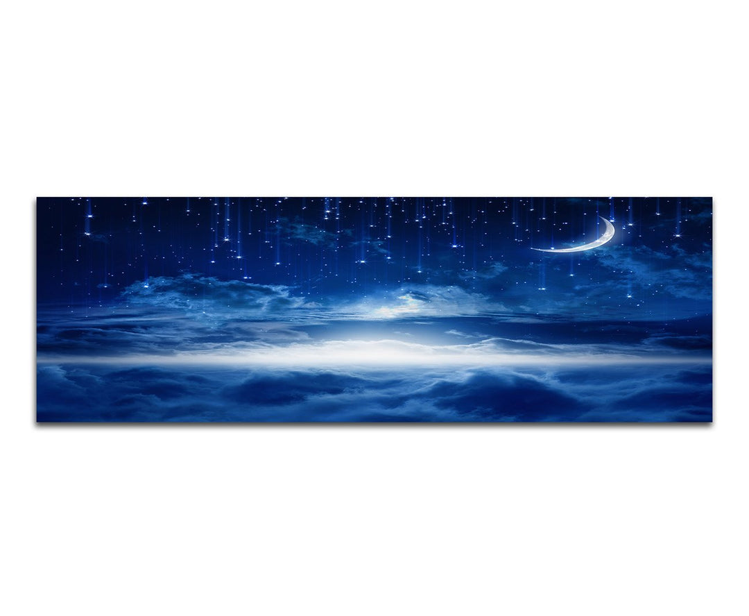 Paul Sinus Art Panoramabild auf Leinwand und Keilrahmen 150x50cm Himmel Nacht Wolken Mond Sterne