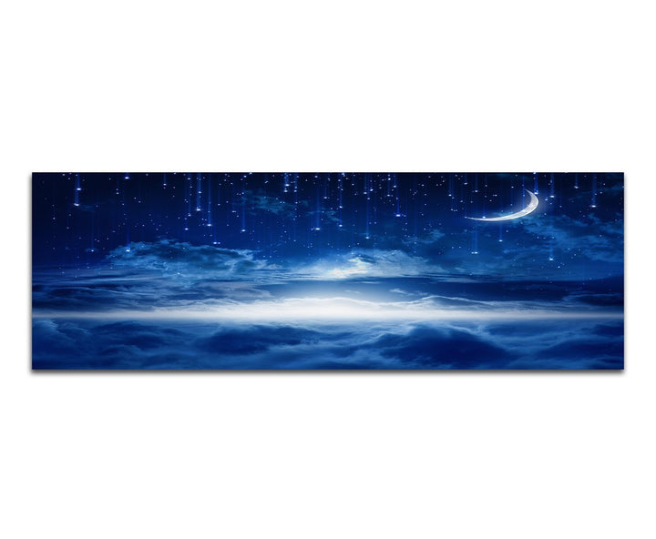Paul Sinus Art Panoramabild auf Leinwand und Keilrahmen 150x50cm Himmel Nacht Wolken Mond Sterne