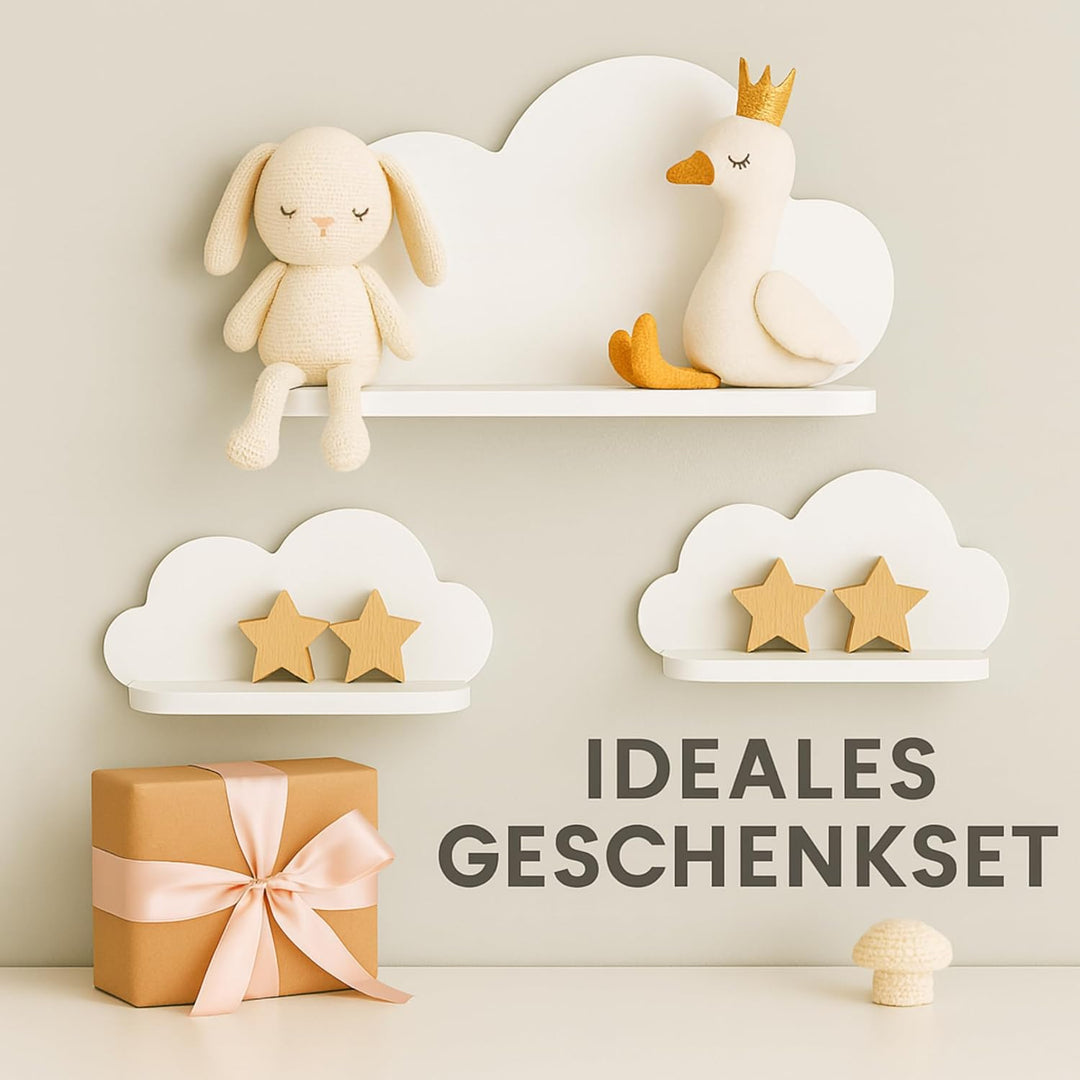 Wolkenregal 3er Set Holz – weiss, pflegeleicht & stilvoll | einfache Montage, nachhaltig & langlebig