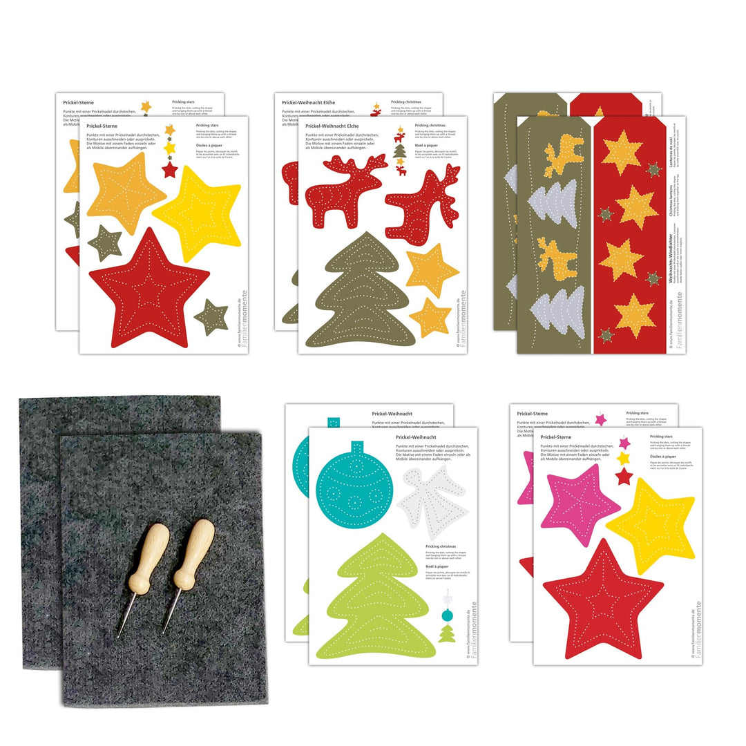 Familienmomente Maxi-Bastelset zum Prickeln Weihnachten, 10 Vorlagen (2x Weihnachts-Windlichter, 2x