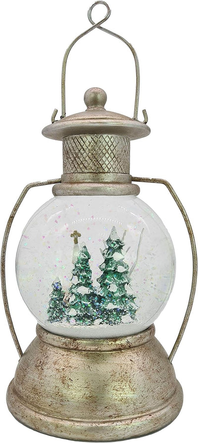 XL LED Schneekugel Weihnachten Laterne viele Melodien Glitzerkugel Winterwald Vintage