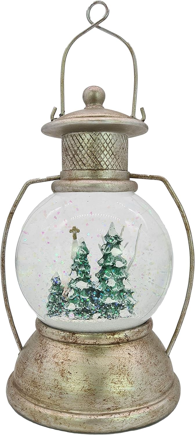 XL LED Schneekugel Weihnachten Laterne viele Melodien Glitzerkugel Winterwald Vintage