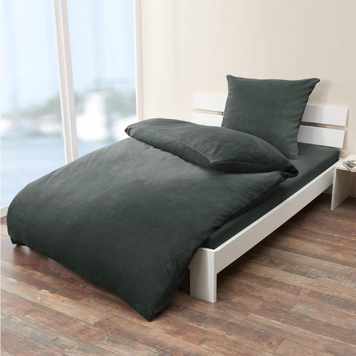 aqua-textil Feelwell Bettwäsche 135 x 200 cm 2teilig Coral Fleece Bettbezug Thermo Flausch anthrazit