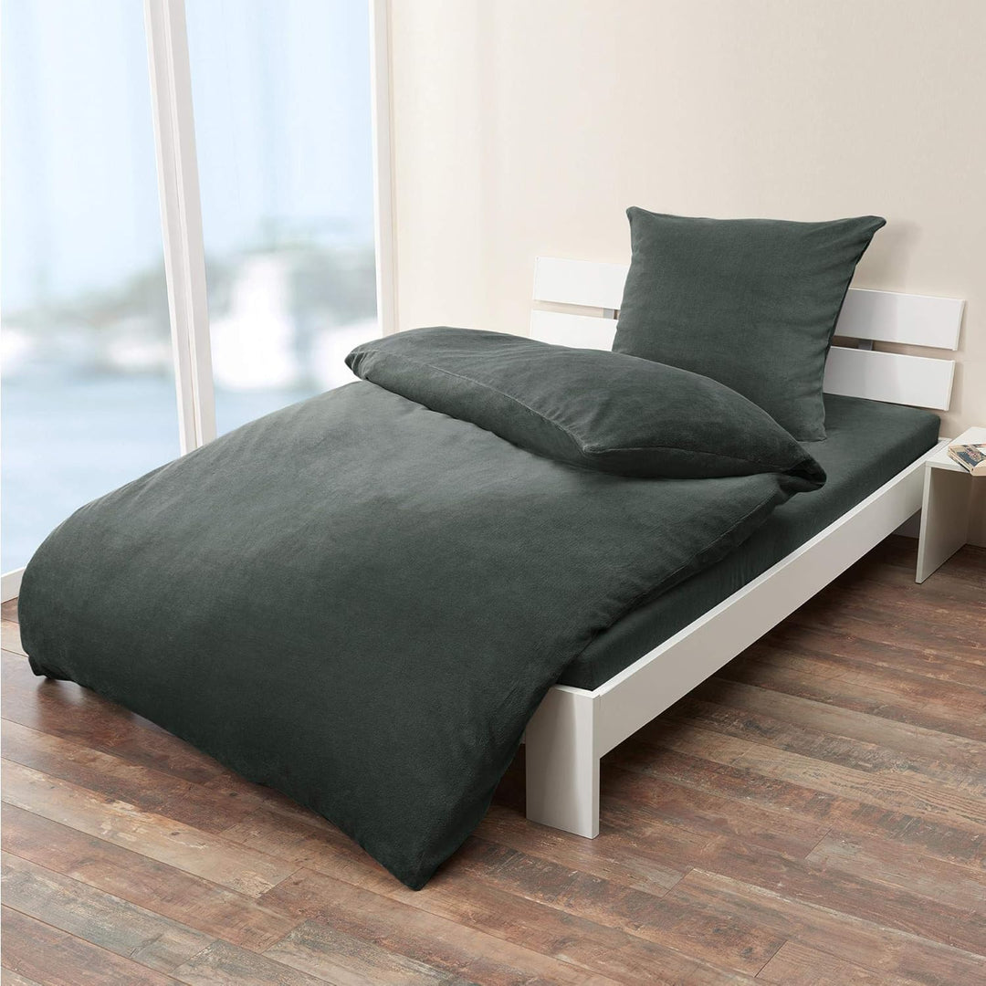 aqua-textil Feelwell Bettwäsche 135 x 200 cm 2teilig Coral Fleece Bettbezug Thermo Flausch anthrazit