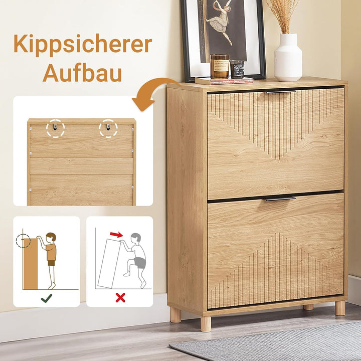 SoBuy Schuhschrank Schmal für Flur, Schuhkipper in Holzoptik, Schuhschrank mit Kippschutz für 8 Paar