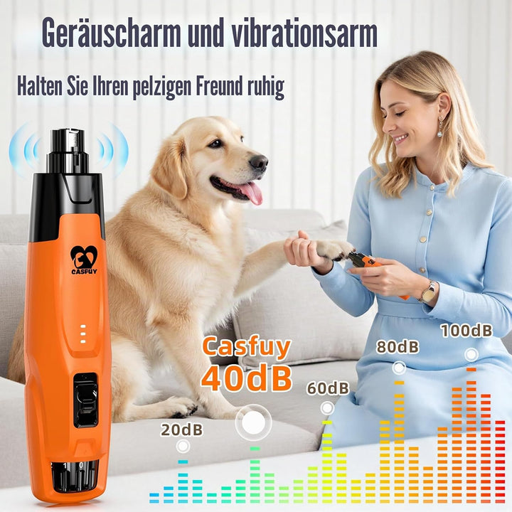 Casfuy Neue 6-Gang Krallenschleifer für Hunde – 50% Mehr Leistung mit 2 LED Lichtern Leise 7 Stunden