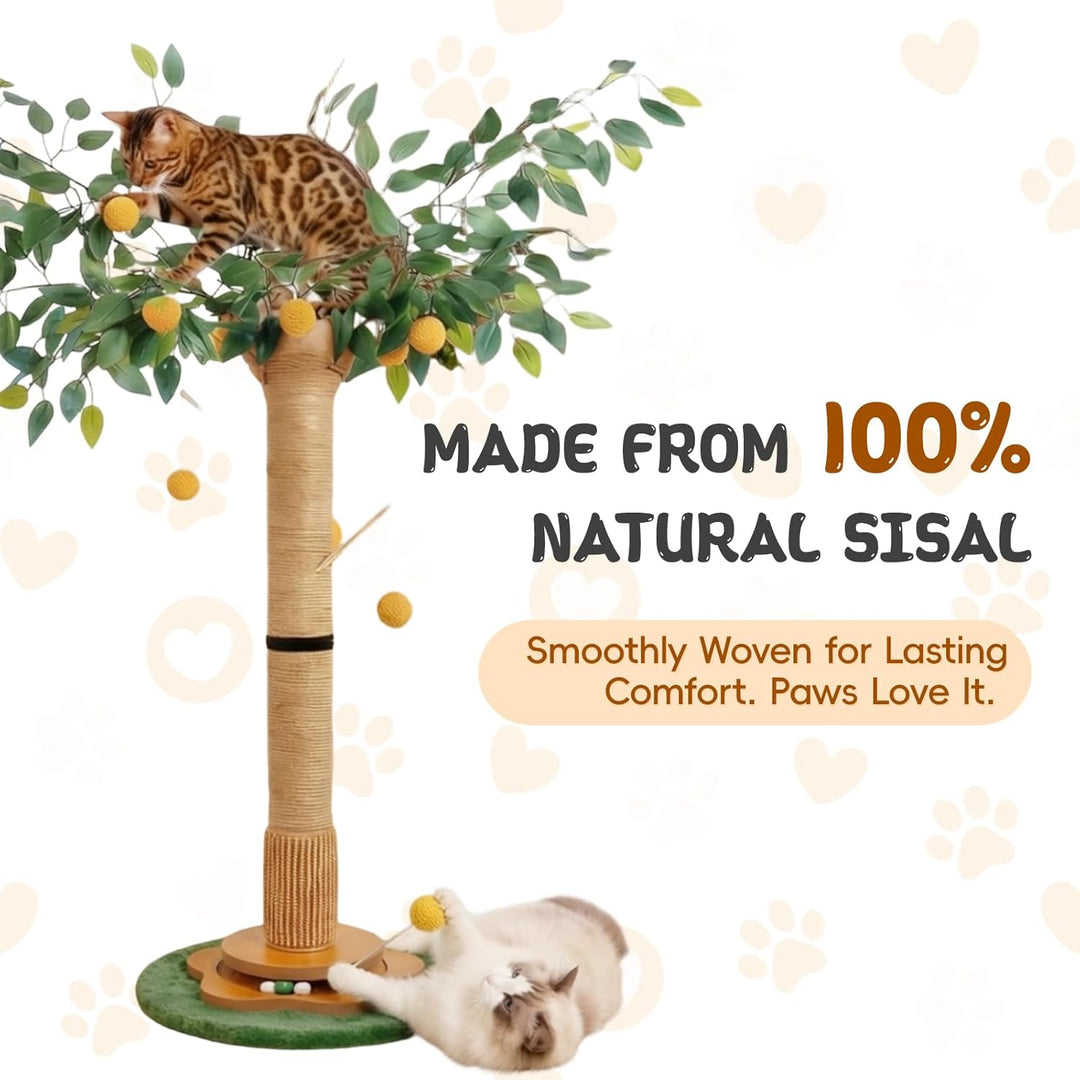 Kratzbaum für Katzen Kratzstamm mit Premium-Sisalseil Kratzsäul interaktiven baumelnden Bällen Spiel