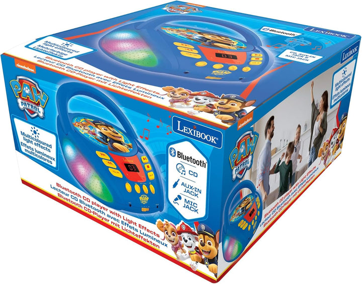 Lexibook, Paw Patrol, Bluetooth-CD-Player für Kinder, tragbar, mehrfarbige Lichteffekte, Mikrofonbuc