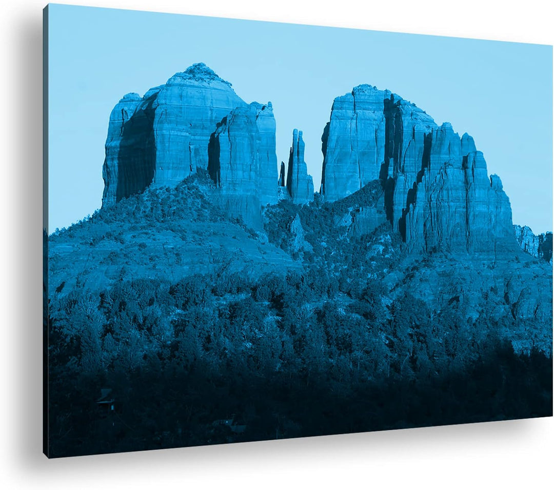deyoli rote Felsen in Arizona Format 100x70 Effekt: Monocrome Blau als Leinwandbild, Motiv fertig ge
