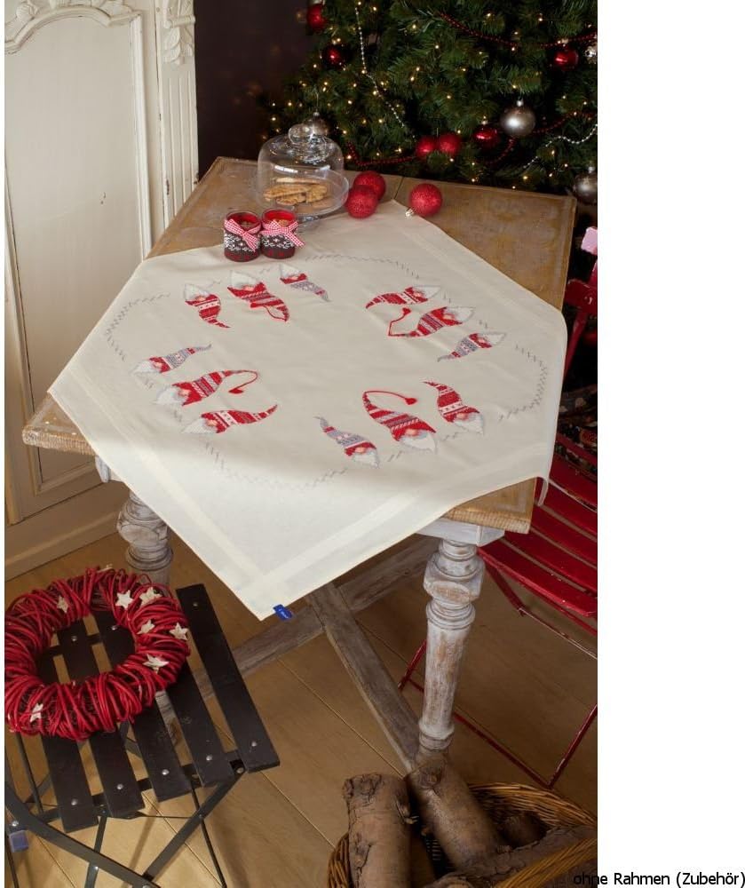 Vervaco Kreuzstichpackung Tischdecke Kreuzstich vorgedruckt, Baumwolle, weiss, 80 x 80 x 0,3 cm