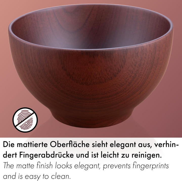 4er-Set: Japanische Suppenschalen bzw. Reisschalen aus Kastanienholz, 12 cm (Schwarzbraun)