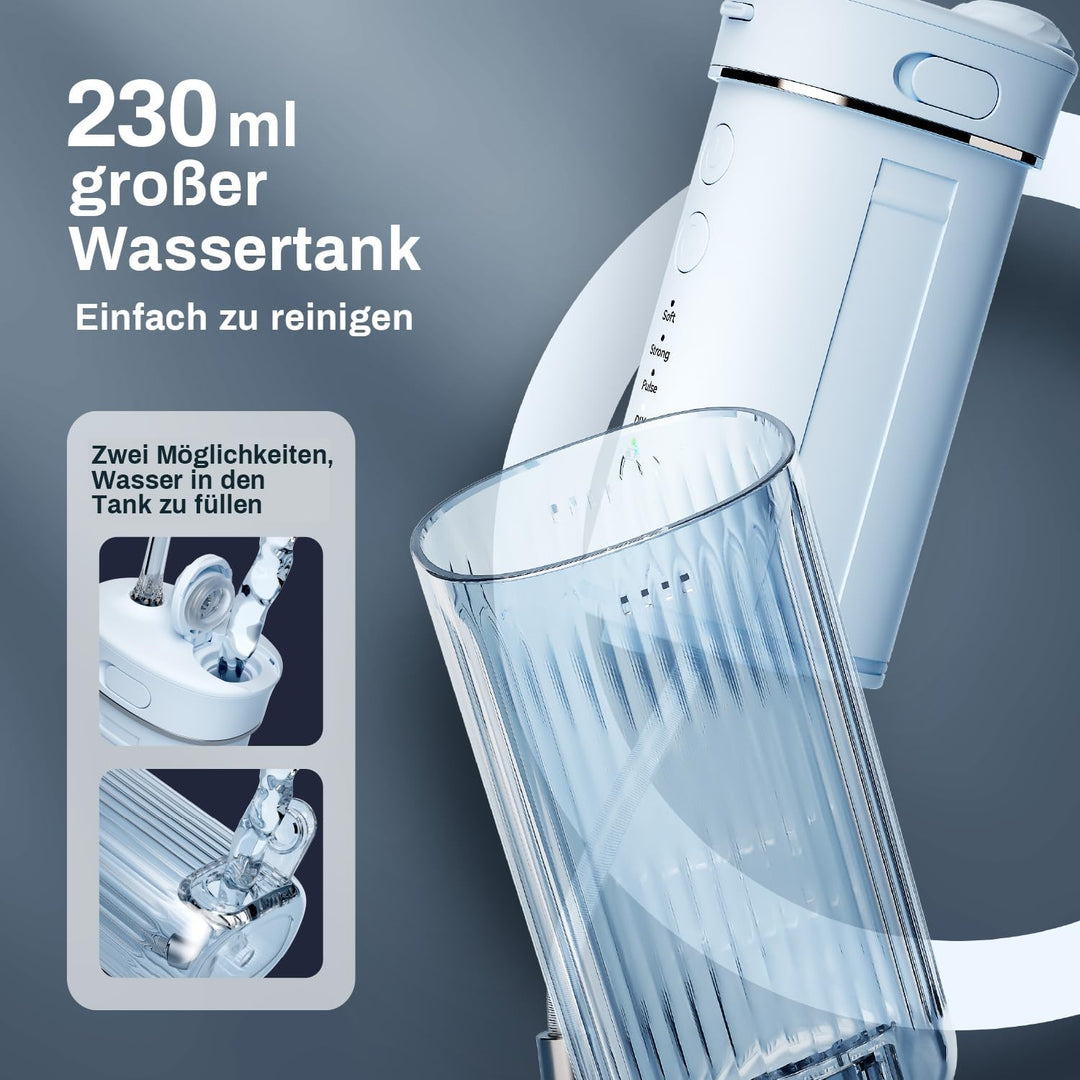 JTF Munddusche Mini, Tragbar Elektrische Zahnreinigung Kabellos, Reise Zahnzwischenraumreiniger mit