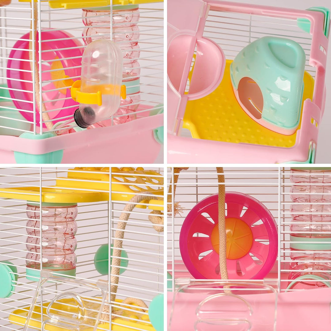 Käfig für Hamster, Roborowski, Käfig für Hamster, 27.7 * 20.5 * 42.5cm, 2 Etagen, mit Rad, Trinknapf