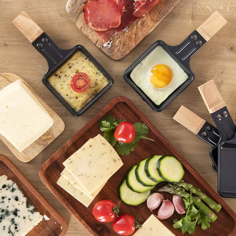 Cecotec Holz Raclette Käse &amp; Grill 8200 Holz Schwarz. 1200 W, Grillfläche, 8 Einzelpfannen, Antihaft