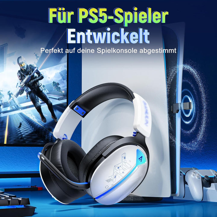 Gaming Headset Wireless, Headset mit Mikrofon für ps5 ps4, PC, Switch, Bluetooth 5.3, 7.1 Surround S