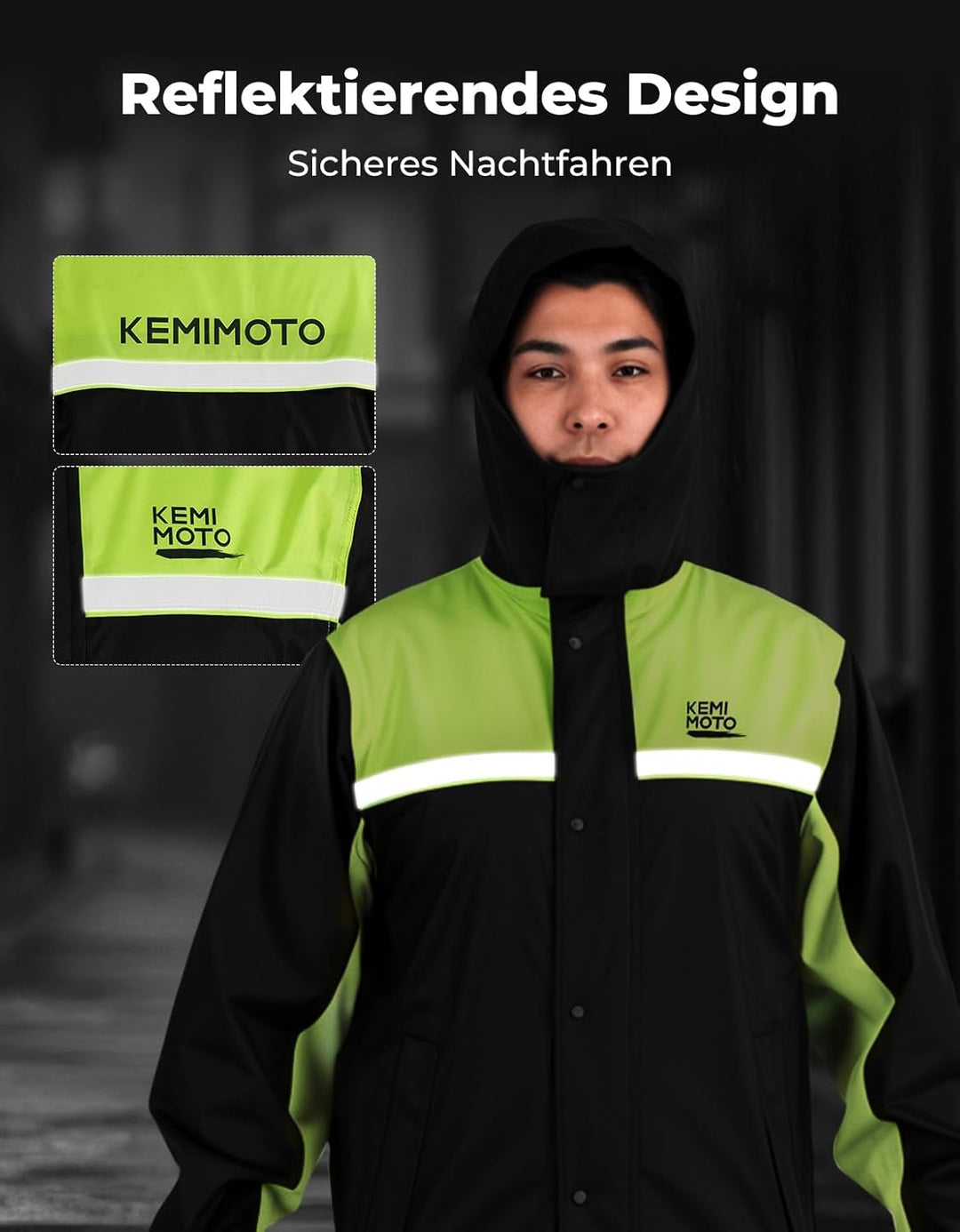 KEMIMOTO Regenanzug für Herren, Wasserdichter Regenmantel, Atmungsaktiv Regenbekleidung Regenjacke f