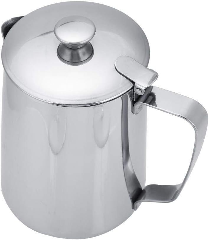 Edelstahlkanne Kaffeetasse Milchbecher mit Deckel für Latte Coffee Art für Büro Küche (Silber4) Silb