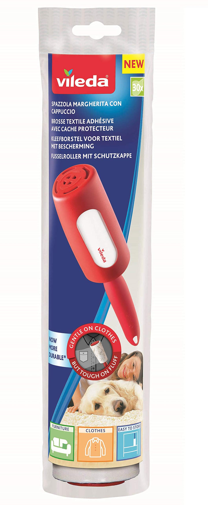 Vileda Roll, red, 30 feuilles 1 Klebebürste mit Abdeckung., 1 Klebebürste mit Abdeckung.