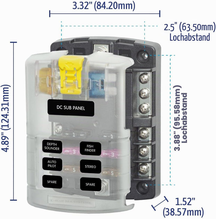 Blue Sea Systems ST Flachsicherungsblock 6 Schaltkreise, mit Abdeckung und Negativ, 6 Schaltkreise,