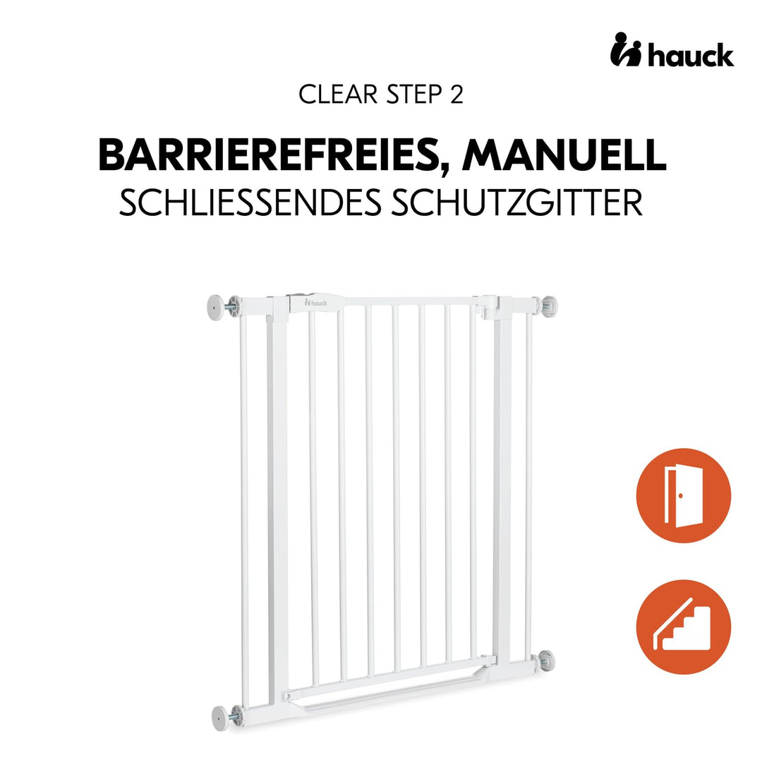 hauck Treppenschutzgitter Türschutzgitter Clear Step 2, für Breiten 75-80 cm, Ultra Flache Schwelle,