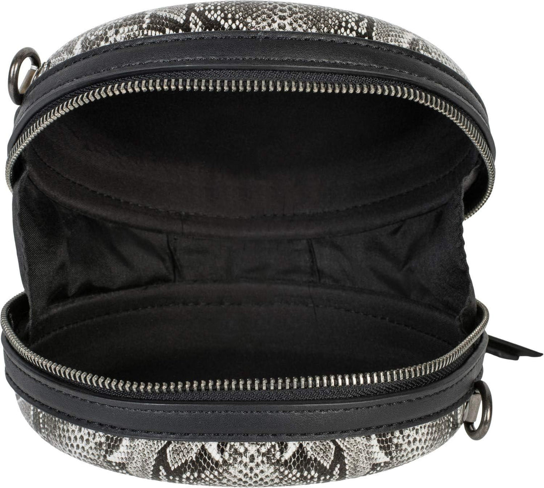 styleBREAKER Damen Runde Umhängetasche in Schlangenleder Optik mit Reissverschluss, Schultertasche,