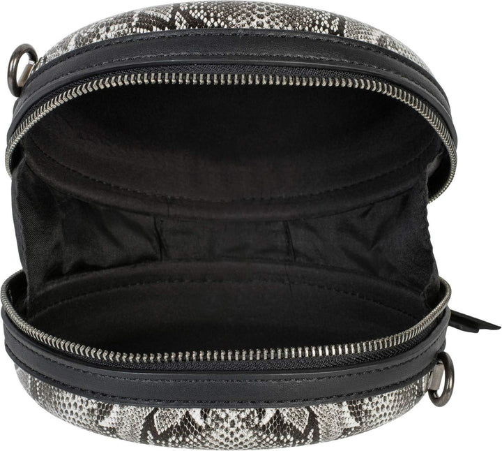 styleBREAKER Damen Runde Umhängetasche in Schlangenleder Optik mit Reissverschluss, Schultertasche,